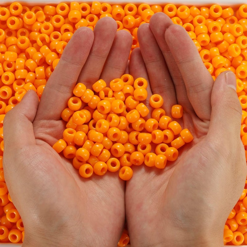 FINEWEN Orange Pony Beads(1200Pcs 6x9mm) Hair Beads,Pony Beads Bulk,Beads for Bracelets Making Kit, Kandi Beads, Craft Beads for Jewelry Making - Image 4